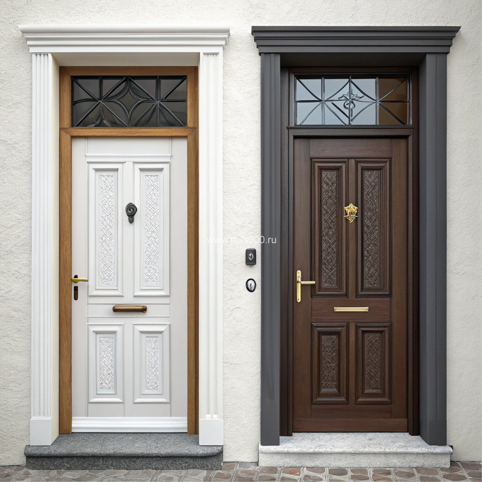 Входная в загородный дом белая дверь в цвете со стеклом, цена 13 150  руб.